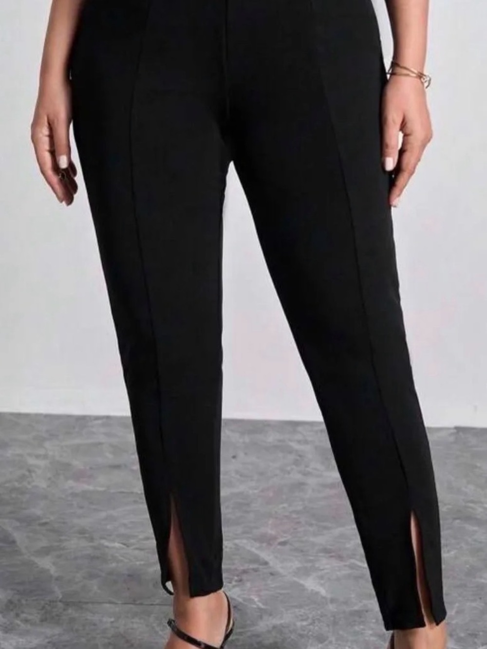 SHEIN Black High-Waist Slim Ankle Pants with Front Slits